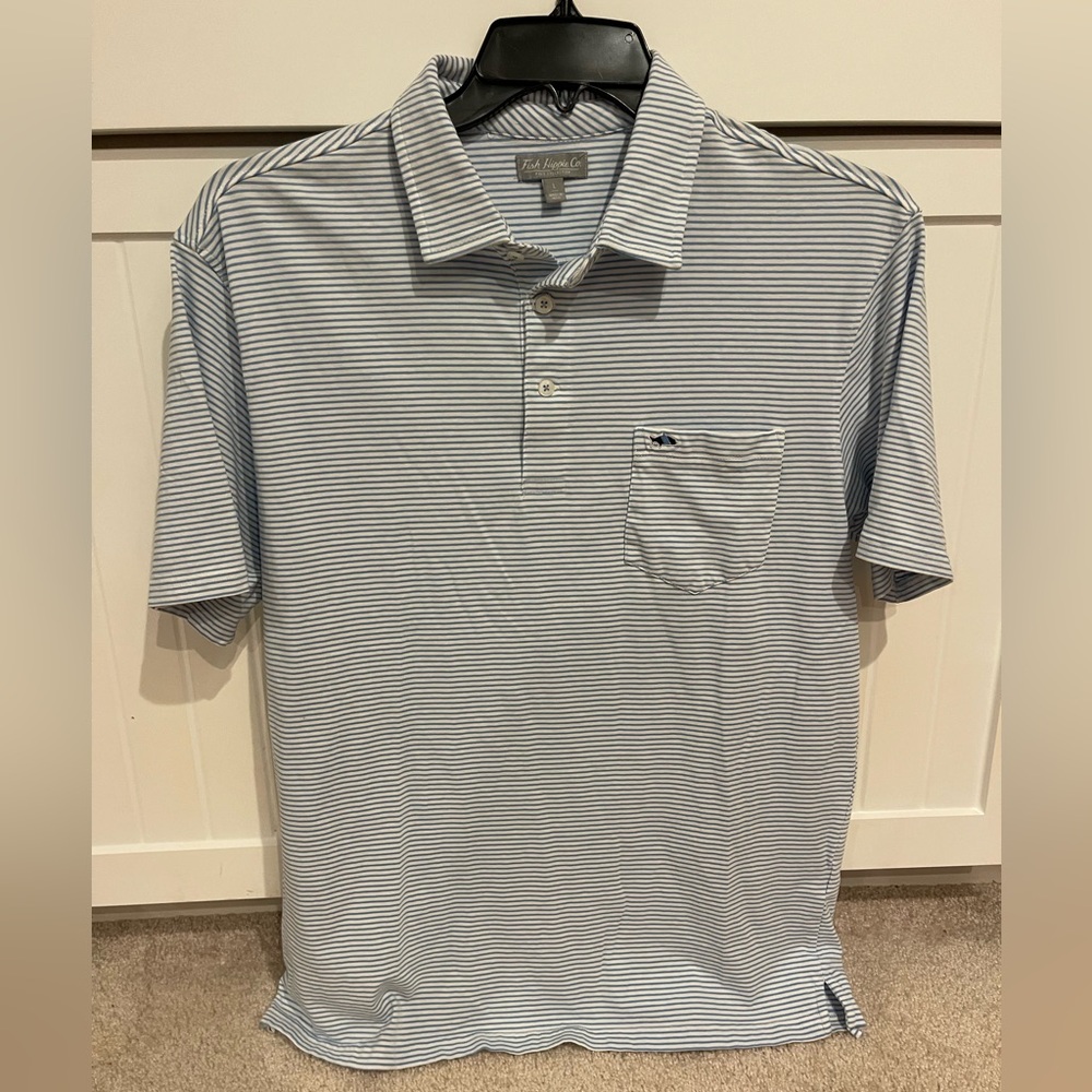 Fish Hippie Co. Blue Striped Polo Shirt for Men - Picture 3 of 5